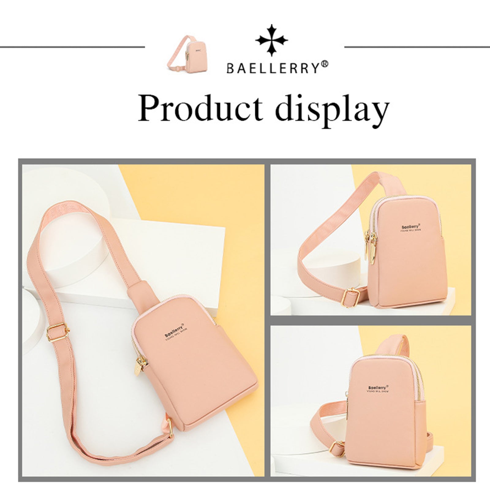 BAELLERRY N8916 Women's PU Leather Chest Bag Crossbody Bag Phone Pouch Purse BAELLERRY N8916 Women's PU Leather Chest Bag Crossbody Bag Phone Pouch Purse
